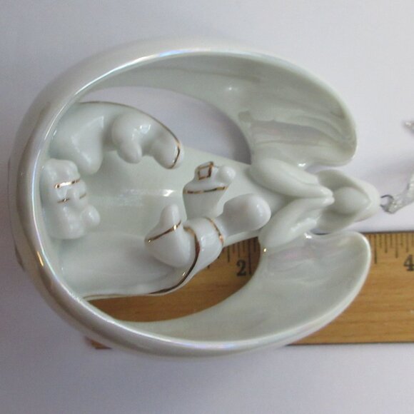 Apple Tree Design Porcelain Angel 3D Nativity Ornament White Gold Trim Christmas - Picture 12 of 12